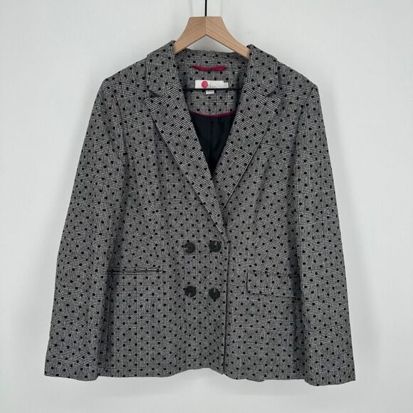 Boden blazer womens 12 black white plaid polka dot fawcett wool work office - Picture 2 of 9